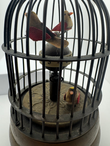Horloge de table cage à oiseaux avec animation Karakuri – laiton, mouvement à ressort – trois oiseaux en mouvement