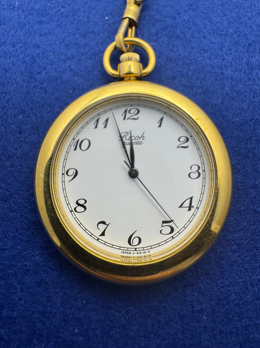 Ricoh Quartz pocket watch – Ref. 312011 – 1990s – gold-colored – Vintage Japan