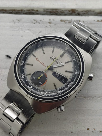 Seiko 5 Sports Speed-Timer 6139-7020 – Caliber 6139, 21 jewels, Suwa Seikosha – champagne dial, original bracelet – November 1971 – freshly serviced