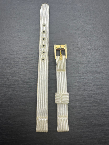 Vintage NOS Textil-Armband in Creme/Weiß, 9,5 mm, goldfarbene Schließe, mit Box (Japan)
