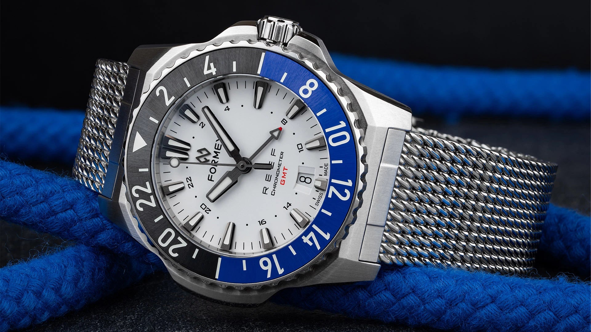 Formex Reef GMT 42 mm Weiß mit Bicolor-Keramiklünette Schwarz/Blau am Edelstahlarmband