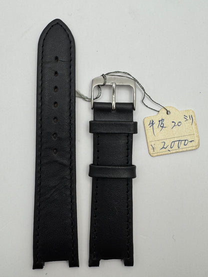 Royal London - Vintage NOS Genuine Leather Strap (Cowhide) in Black, 20mm, Curved Fit Ends, Signed Buckle, with Box