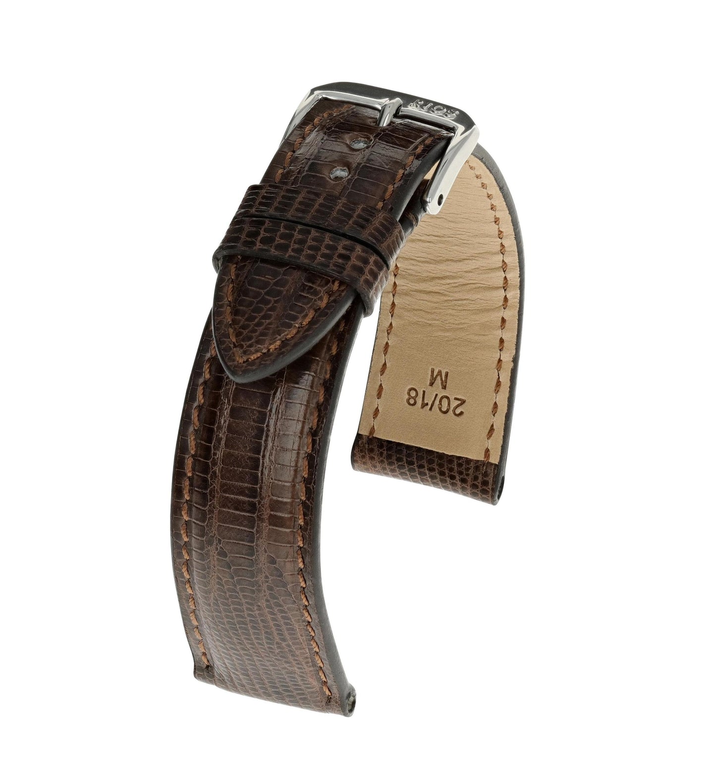 RIOS1931 Echt-Teju-Eidechsenleder-Uhrenarmband (Mokka) - 18mm - Länge M
