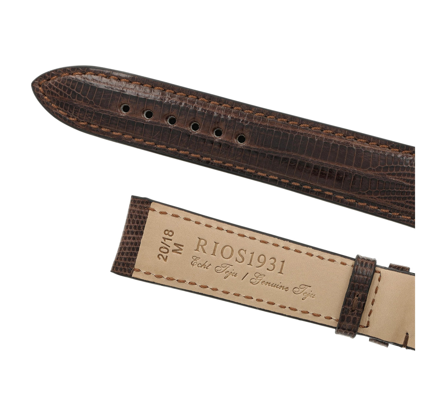 RIOS1931 Echt-Teju-Eidechsenleder-Uhrenarmband (Mokka) - 18mm - Länge M