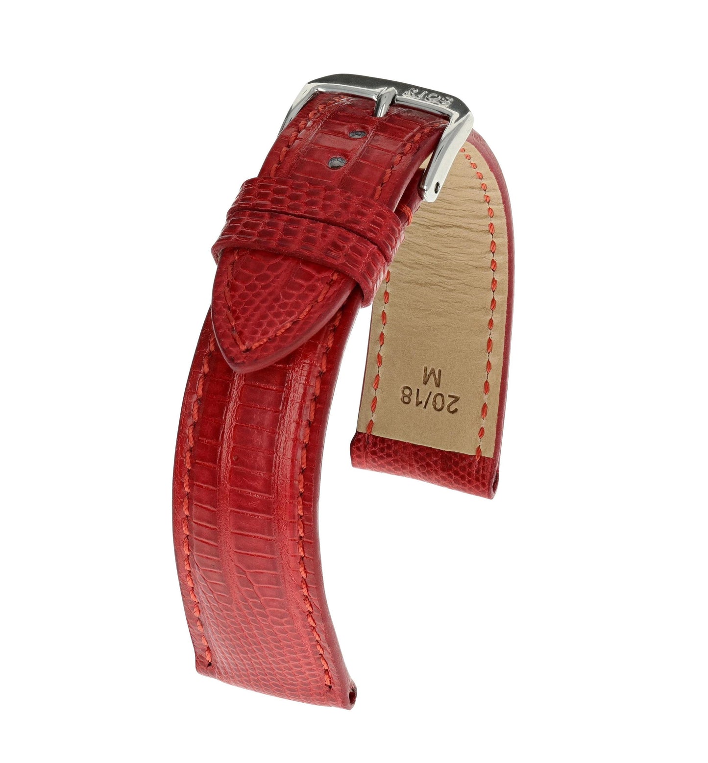 RIOS1931 Echt-Teju-Eidechsenleder-Uhrenarmband (Rot) - 20mm - Länge M