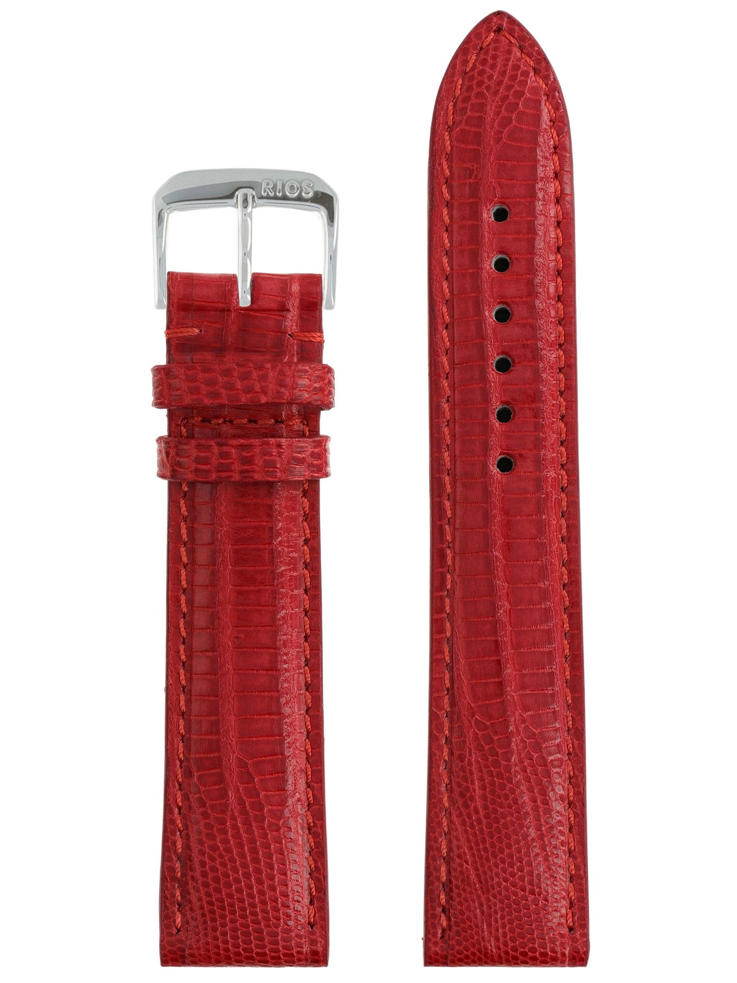RIOS1931 Echt-Teju-Eidechsenleder-Uhrenarmband (Rot) - 18mm - Länge M