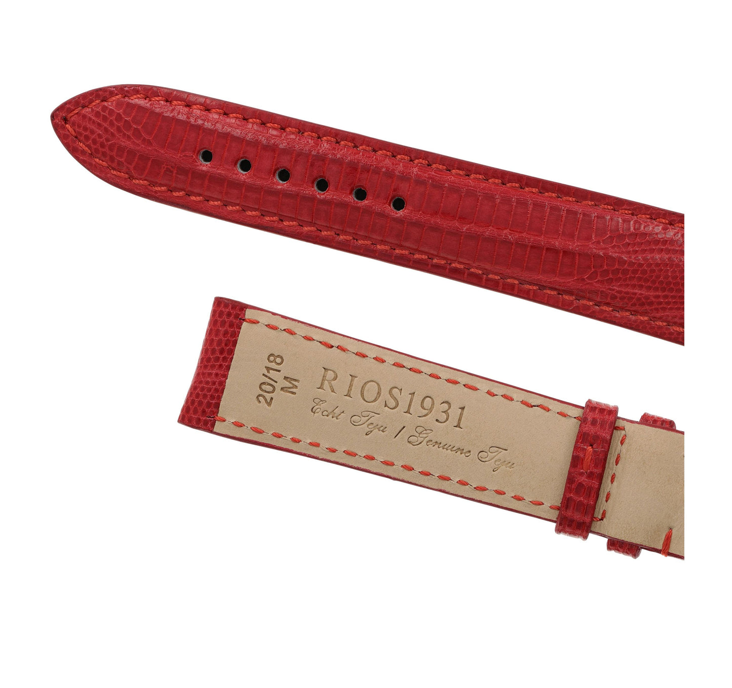 RIOS1931 Echt-Teju-Eidechsenleder-Uhrenarmband (Rot) - 18mm - Länge M