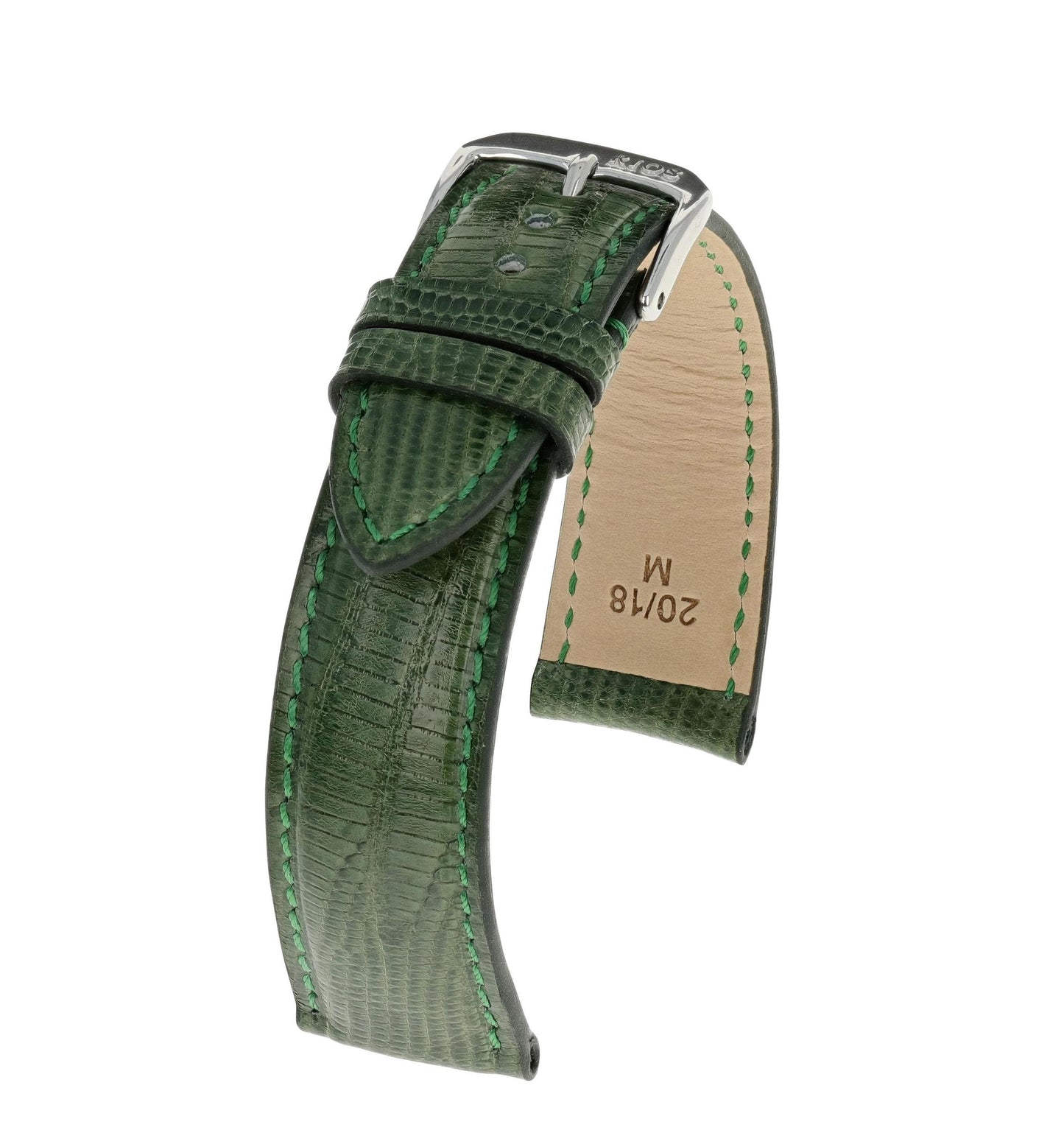 RIOS1931 Echt-Teju-Eidechsenleder-Uhrenarmband (Forstgrün) - 18mm - Länge M