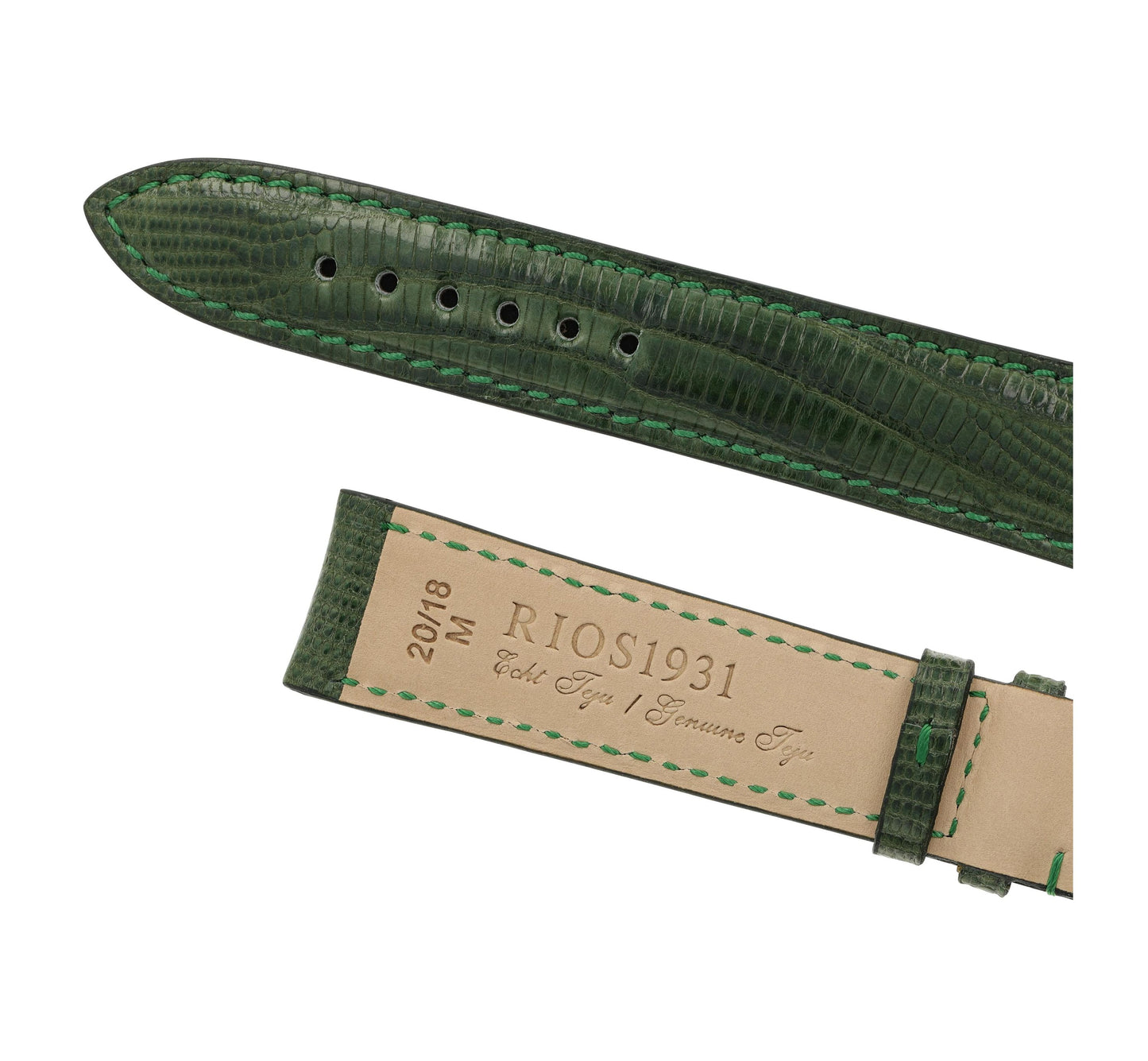 RIOS1931 Echt-Teju-Eidechsenleder-Uhrenarmband (Forstgrün) - 18mm - Länge M