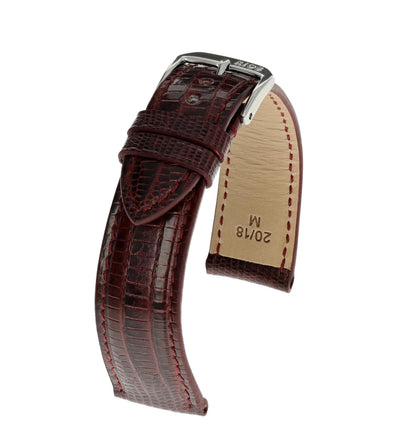 RIOS1931 Echt-Teju-Eidechsenleder-Uhrenarmband (Bordeaux) - 20mm - Länge M