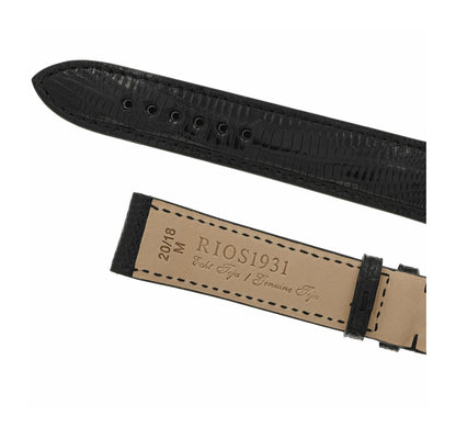 Bracelet de montre RIOS1931 en cuir de lézard Teju véritable (noir) - 20 mm - Longueur M
