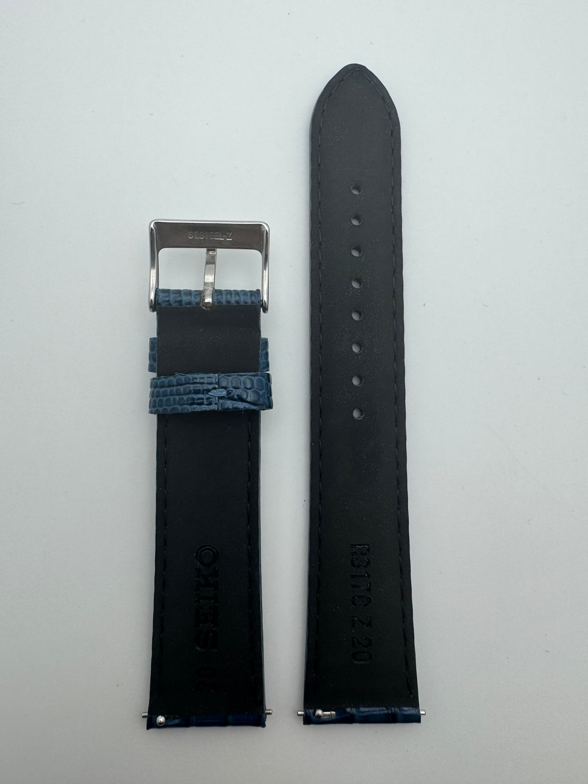 Seiko Lederarmband RS17C20NY 20-18 mit Schnellwechselsystem 20 mm – Rindleder mit Teju-Eidechsenprägung, marineblau (JDM)