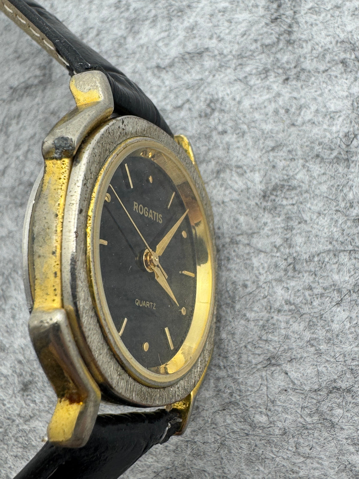 Rogatis Quartz – Two-Tone Case with Black Dial – Japanese Ladies' Watch with New Leather Strap