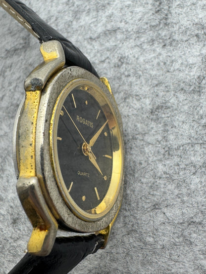 Rogatis Quartz – Two-Tone Case with Black Dial – Japanese Ladies' Watch with New Leather Strap