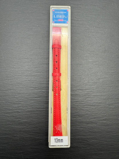 Bambi „Liseiu" – Vintage NOS Echtlederband in Rot, 10 mm, goldfarbene Schließe, mit Box (Japan)