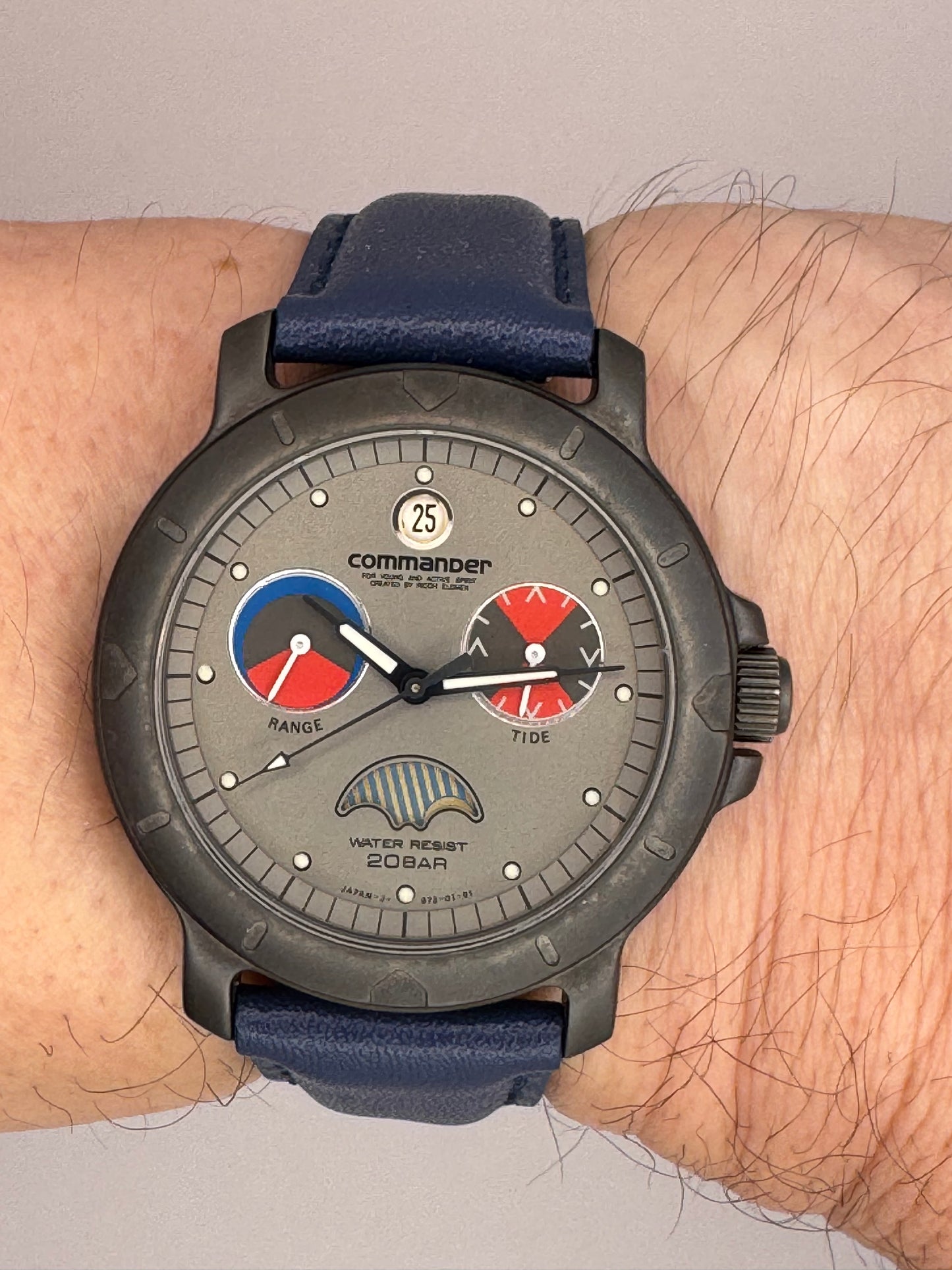 Ricoh Elemex „Commander" Multifunktion (1991) – Vintage Sport-Tool-Watch mit Tide-Indikator, Sonnen-Phasenanzeige und 20-BAR-Wasserdichtigkeit – Ref. 872001