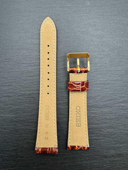Seiko leather strap DE79 18 mm – crocodile embossing, brown (JDM - new)