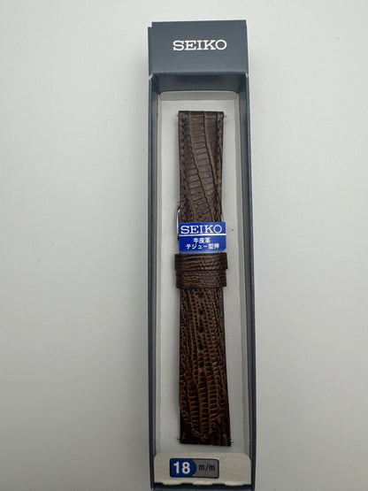 Seiko Leather Strap RS17C18DBN 18-16 with Quick Release System 18 mm – Cowhide with Teju Lizard Embossing, dark brown (JDM)