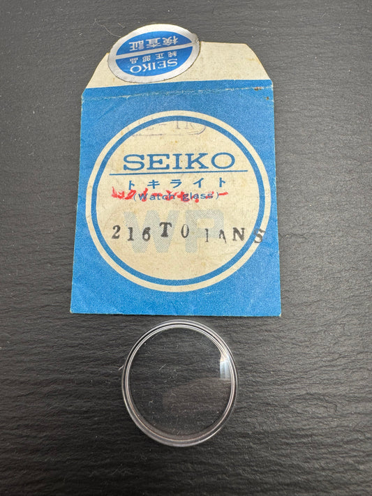 Seiko Tokelaito Crystal 216T01ANS – Ø approx. 21.6 mm – round/domed with tension ring – WP (waterproof) – acrylic – Vintage Watch Glass – NOS