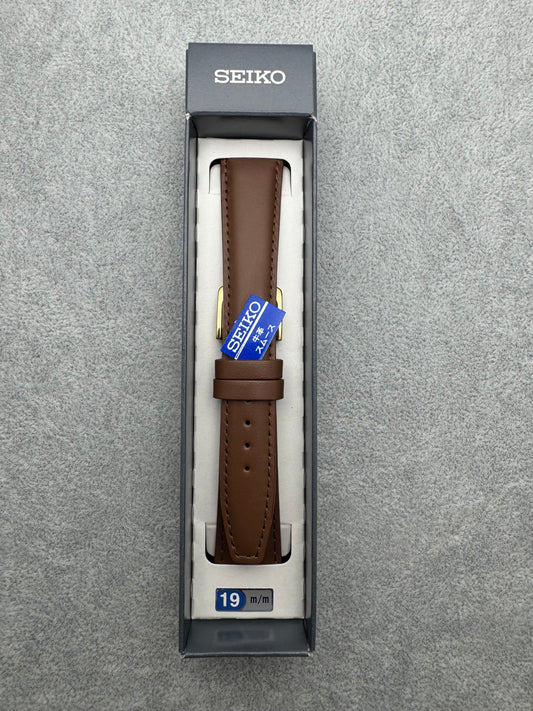 Bracelet Seiko JDM DXJ8 19 mm (19-15) – cuir de vachette lisse, marron