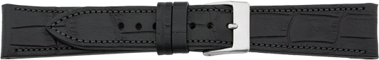 Bracelet de montre PREMIUM en cuir noir, embossé façon crocodile, 21 mm