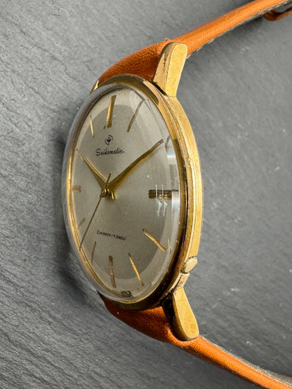 Seiko Seikomatic Ref. 15007DE, goldplattiert, frisch in Japan revidiert, mit NOS-Lederband, frühe 60er Jahre