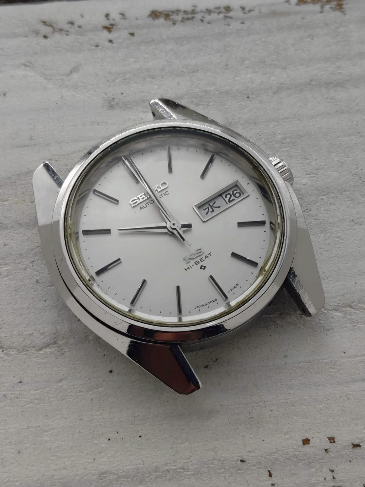 King Seiko Hi-Beat 5626-7000 – Calibre 5626A, Suwa Seikosha – Acier inoxydable, couronne signée KS – Juin 1970 – fraîchement révisée