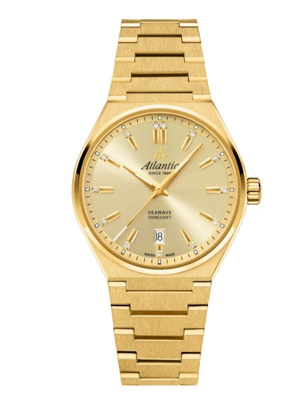 Atlantic Seawave 35mm – Gelbgold PVD, goldenes Zifferblatt