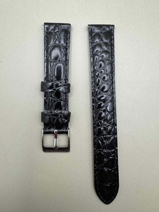 Seiko leather strap RS10C18BK 18-16 with quick-release system 18 mm – crocodile embossing, black (new)