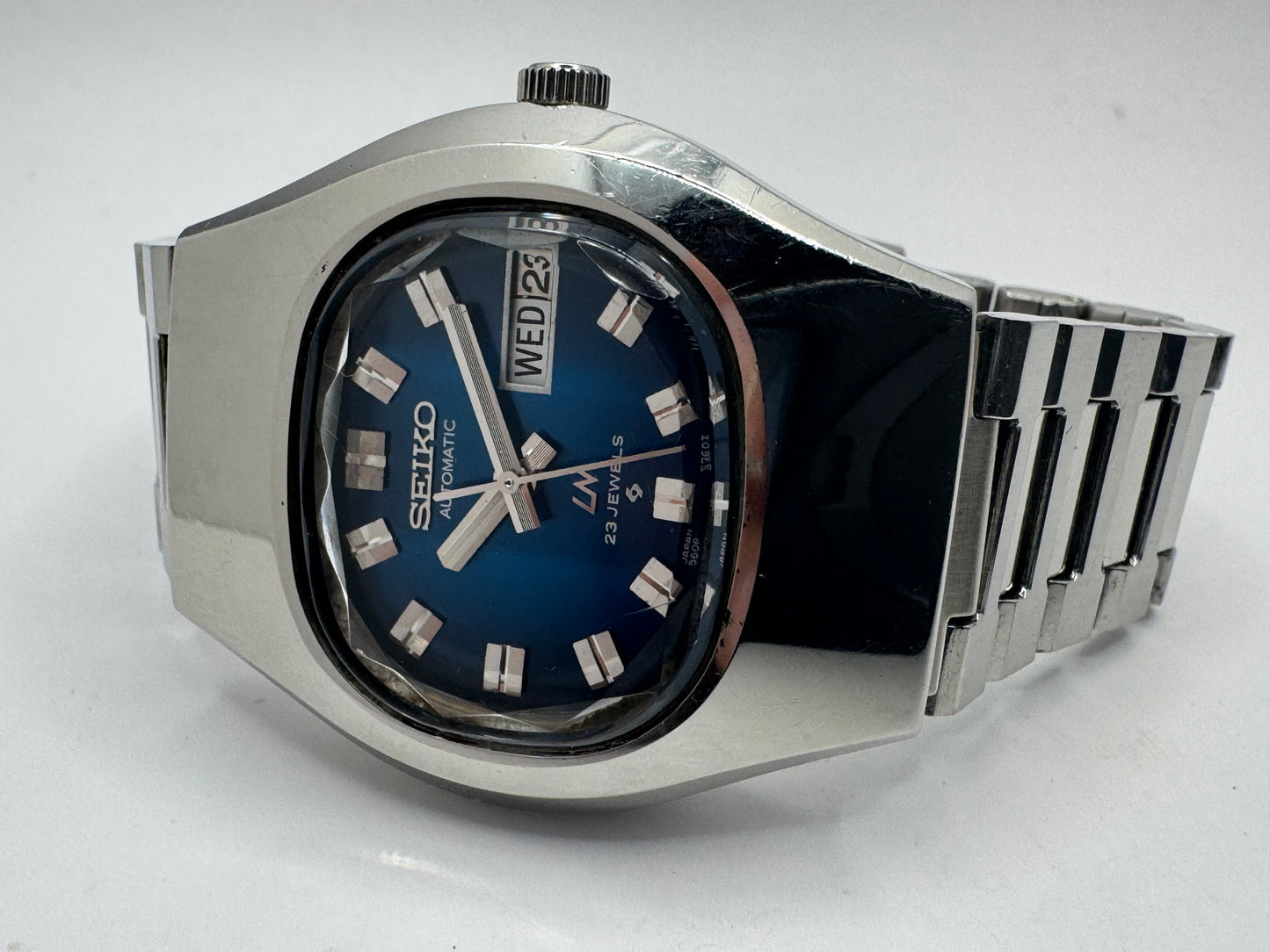 Seiko LM / Lord Matic Ref. 5606-5170, blaues Zifferblatt, originales LM-Stahlband, Mai 1974