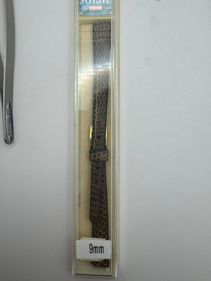 Vintage NOS Lizard Watch Strap in Honey Brown, 9 mm – also suitable for fixed spring bars (clip closure), with box (Japan)