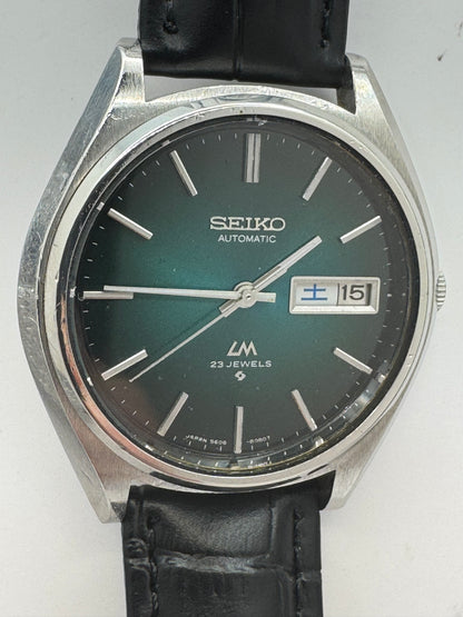 Seiko Lord Matic 5606-8050 – Caliber 5606A, 23 jewels – green gradient dial – Mitsui Group service anniversary watch, November 1974 – freshly serviced