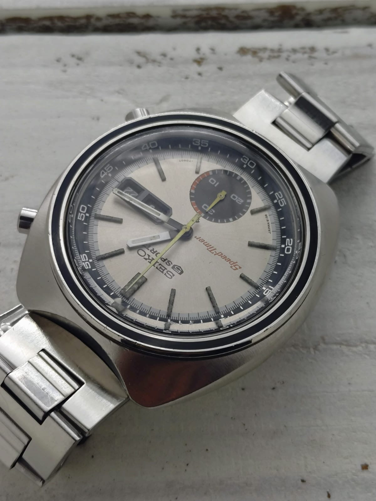 Seiko 5 Sports Speed-Timer 6139-7020 – Caliber 6139, 21 jewels, Suwa Seikosha – champagne dial, original bracelet – November 1971 – freshly serviced