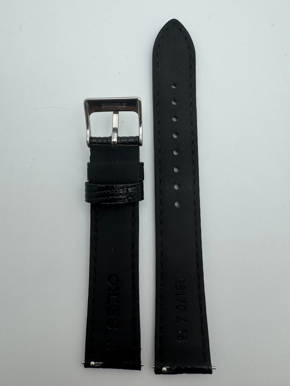 Seiko Leather Strap RS17C18BK 18-16 with Quick-Change System 18mm – Cowhide with Teju Lizard Embossing, Black (JDM)
