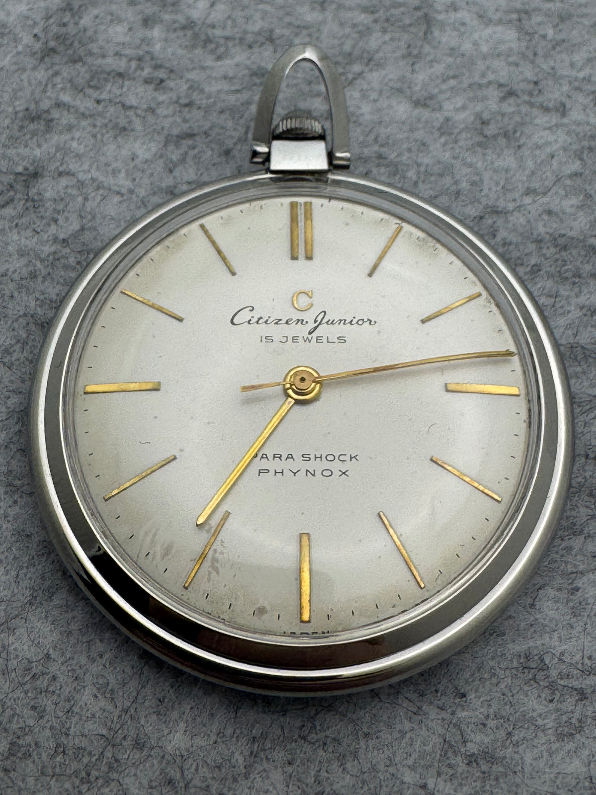 Citizen Junior Pocket Watch – 15 Jewels – Parashock / Phynox – Manual Wind – Freshly Serviced