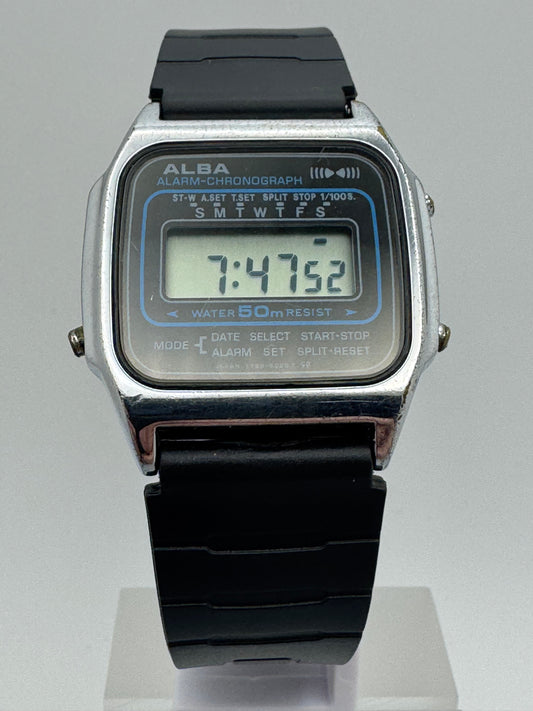ALBA Alarm-Chronograph Y799-5020 – Dezember 1985 – Seiko-Zweitmarke, digitale JDM-Uhr – revidiert, neues Band