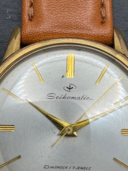 Seiko Seikomatic Ref. 15007DE, goldplattiert, frisch in Japan revidiert, mit NOS-Lederband, frühe 60er Jahre