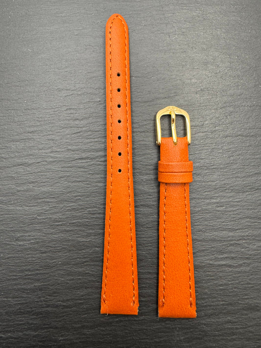 Bambi „Soisil" – Vintage NOS Kunstlederband (synthetisches Leder) in Orange, 13 mm, goldfarbene Schließe, mit Box (Japan)