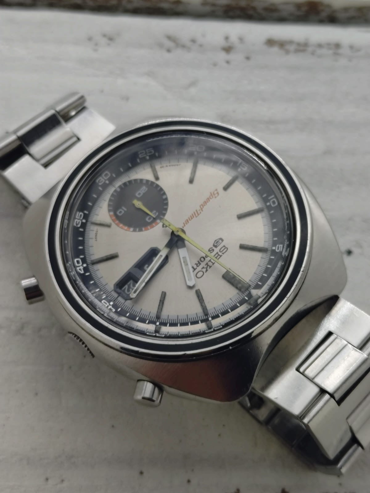 Seiko 5 Sports Speed-Timer 6139-7020 – Caliber 6139, 21 jewels, Suwa Seikosha – champagne dial, original bracelet – November 1971 – freshly serviced