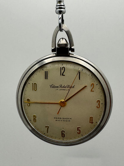 Montre de poche Citizen – 17 rubis – Années 60 – Para Shock – Phynox – Remontage manuel – Vintage Japon
