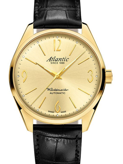 Atlantic Worldmaster Art Déco Automatik – Gelbgold PVD / Leder (40 mm)