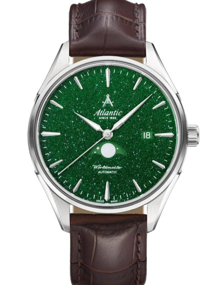 Atlantic Worldmaster Moonphase – Grüner Aventurin | Edelstahl/Leder (42 mm)