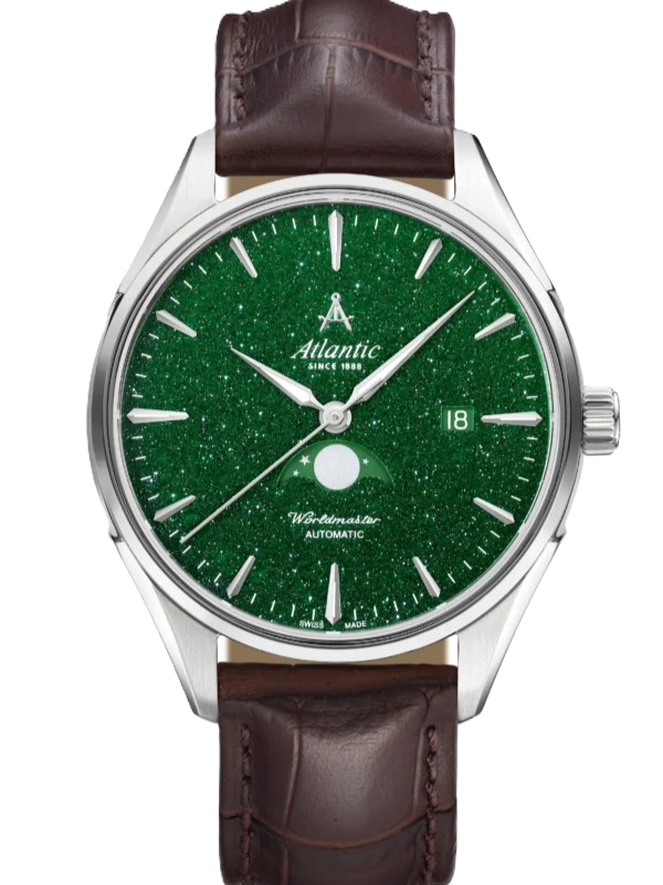Atlantic Worldmaster Moonphase – Grüner Aventurin | Edelstahl/Leder (42 mm)