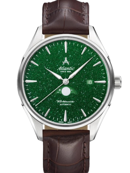 Atlantic Worldmaster Moonphase – Grüner Aventurin | Edelstahl/Leder (42 mm)