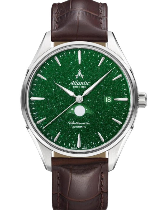 Atlantic Worldmaster Moonphase – Grüner Aventurin | Edelstahl/Leder (42 mm)