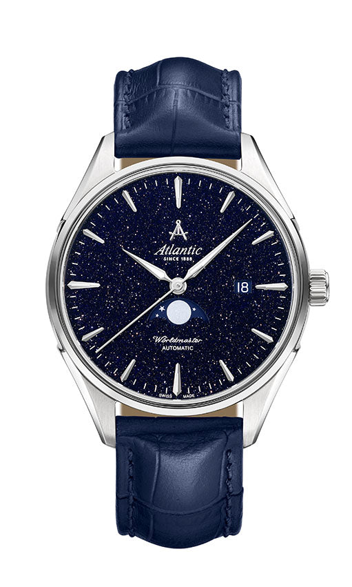 Atlantic Worldmaster Nightsky Moonphase – Blaues Aventurin-Zifferblatt | Leder (42 mm)