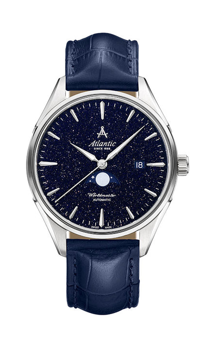 Atlantic Worldmaster Nightsky Moonphase – Blaues Aventurin-Zifferblatt | Leder (42 mm)