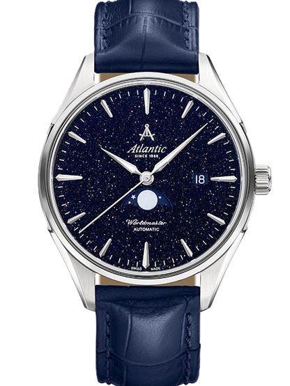Atlantic Worldmaster Nightsky Moonphase – Blaues Aventurin-Zifferblatt | Leder (42 mm)
