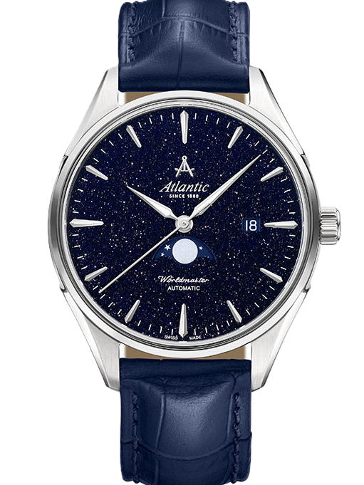 Atlantic Worldmaster Nightsky Moonphase – Blaues Aventurin-Zifferblatt | Leder (42 mm)