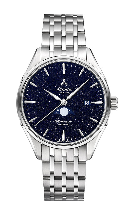 Atlantic Worldmaster Nightsky Moonphase – Blaues Aventurin-Zifferblatt | Edelstahlband (42 mm)